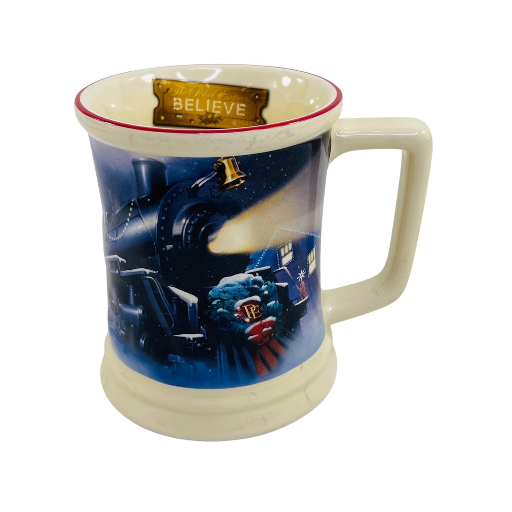 The Polar Express Believe Christmas Coffee Mug Ceramic Blue Cream Holiday 2021